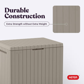 Keter City 30gallon box beige color blends with outdoor décor.