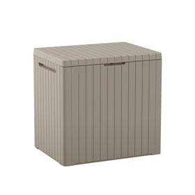Keter City 30gallon box front view shows durable beige resin for outdoor storage and organization.