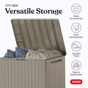 Keter City 30gallon box rust-free construction ensures long-lasting outdoor use.