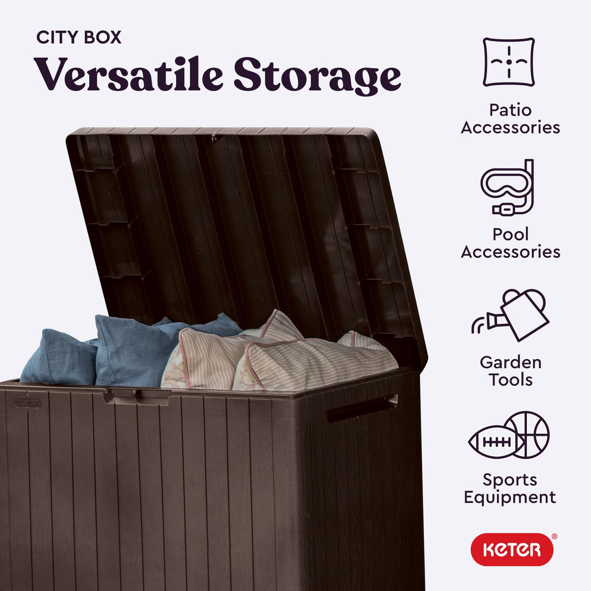 Keter City storage box wood-look texture adds natural style to any outdoor area