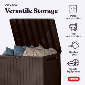 Keter City storage box wood-look texture adds natural style to any outdoor area