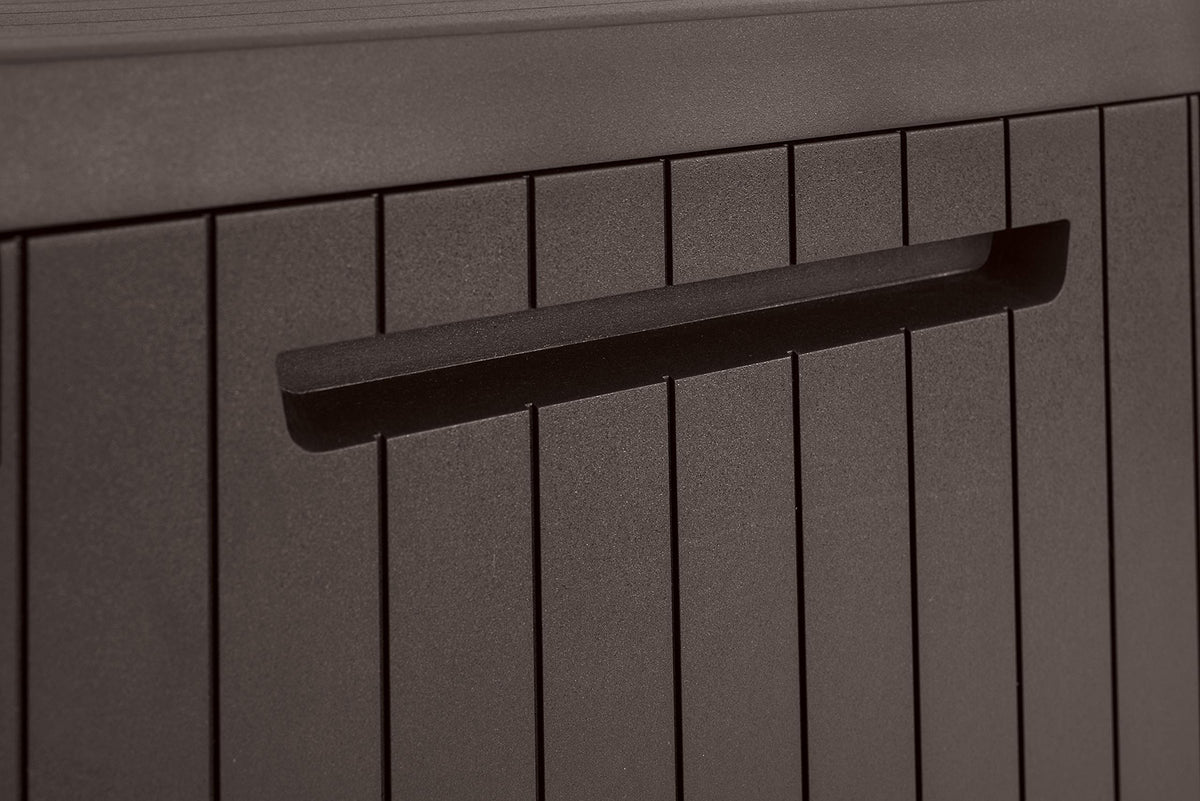 Keter City sturdy plastic resists weather and fading for lasting outdoor use.