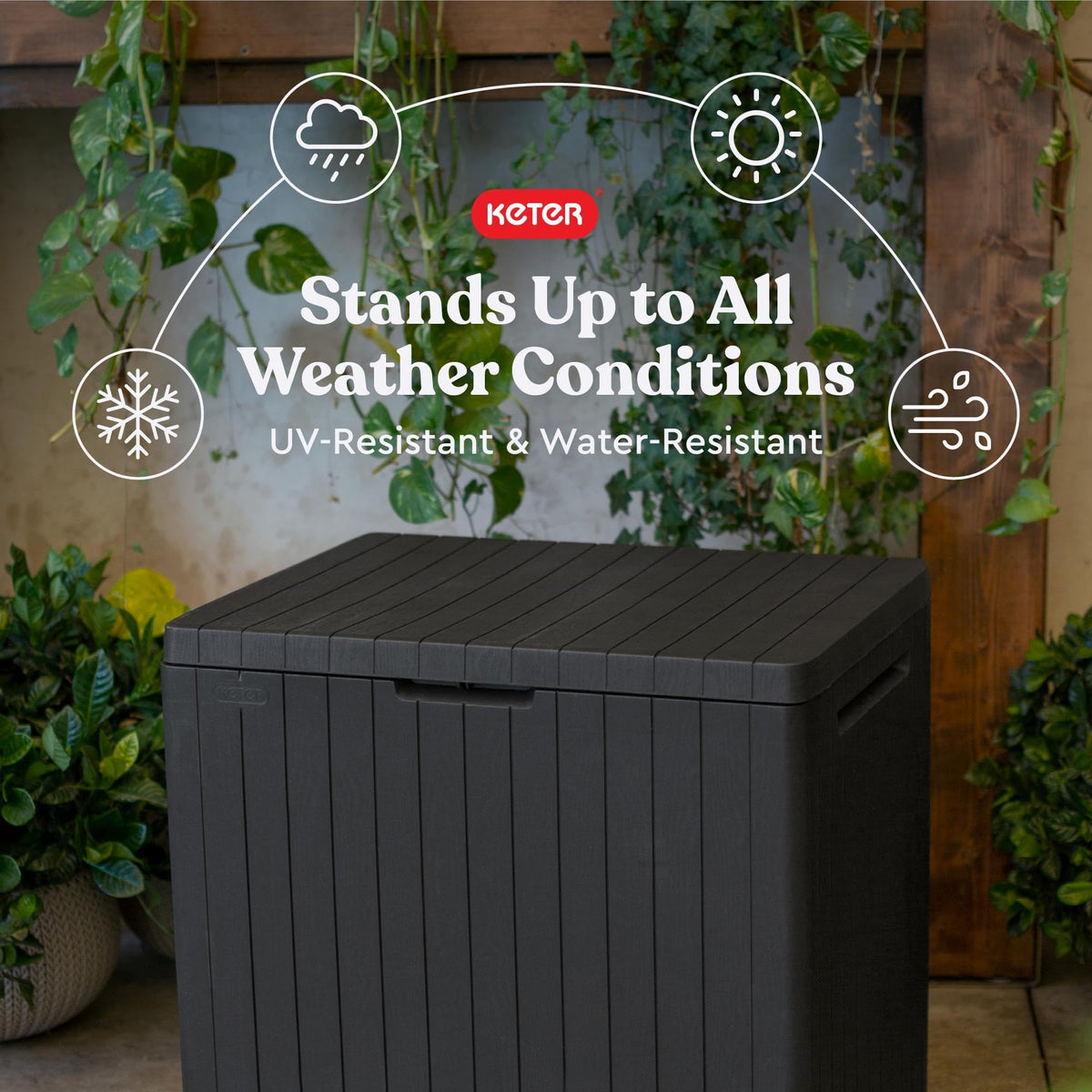 Keter City ventilated interior keeps contents dry and breathable.