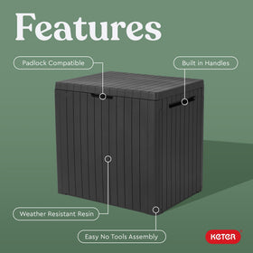 Keter City wood-look resin surface adds natural appeal to outdoor décor.