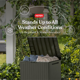 Keter City wood-texture lid detail highlighting durable outdoor solution