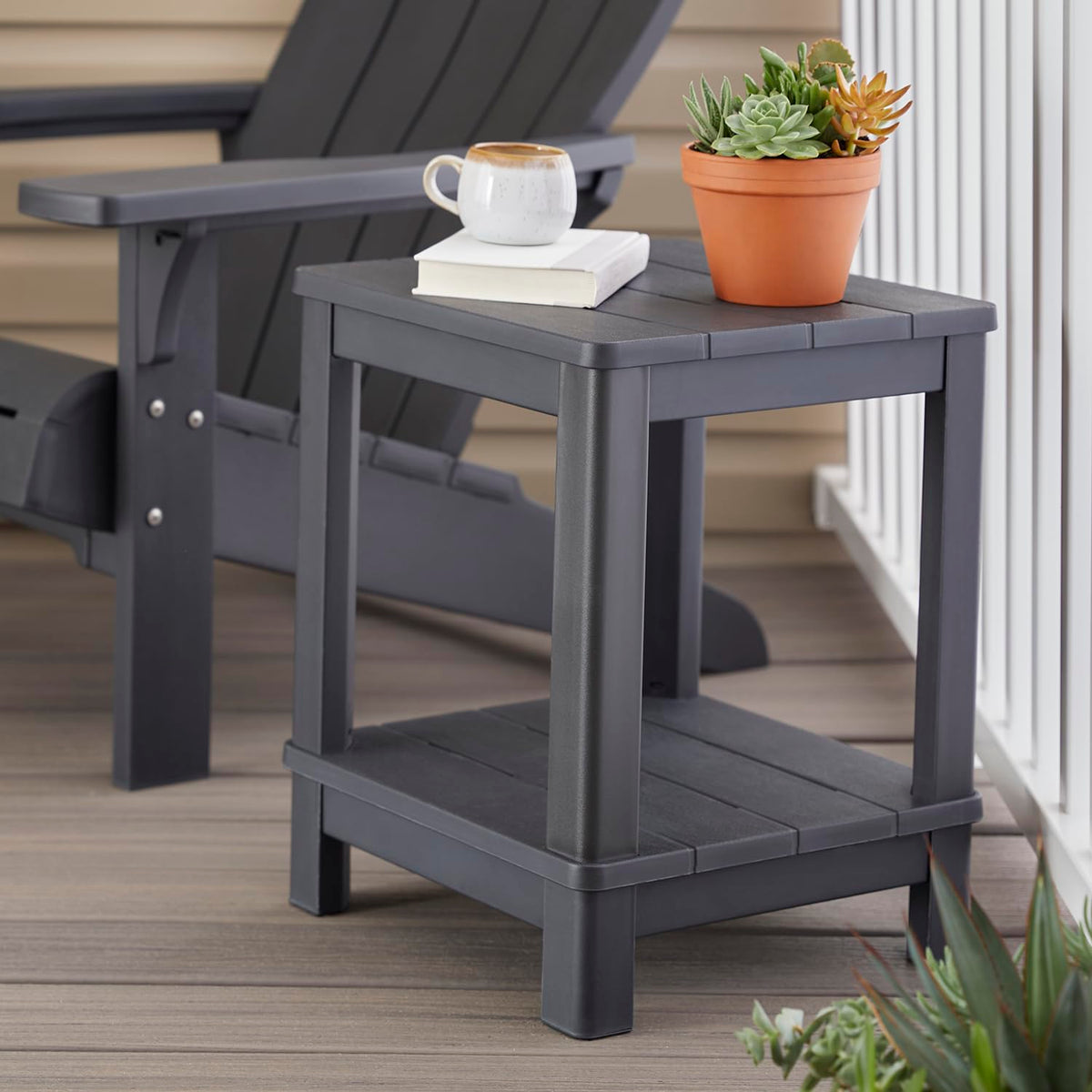 Keter Deluxe Adirondack Side Table graphite closeup showing durable finish.