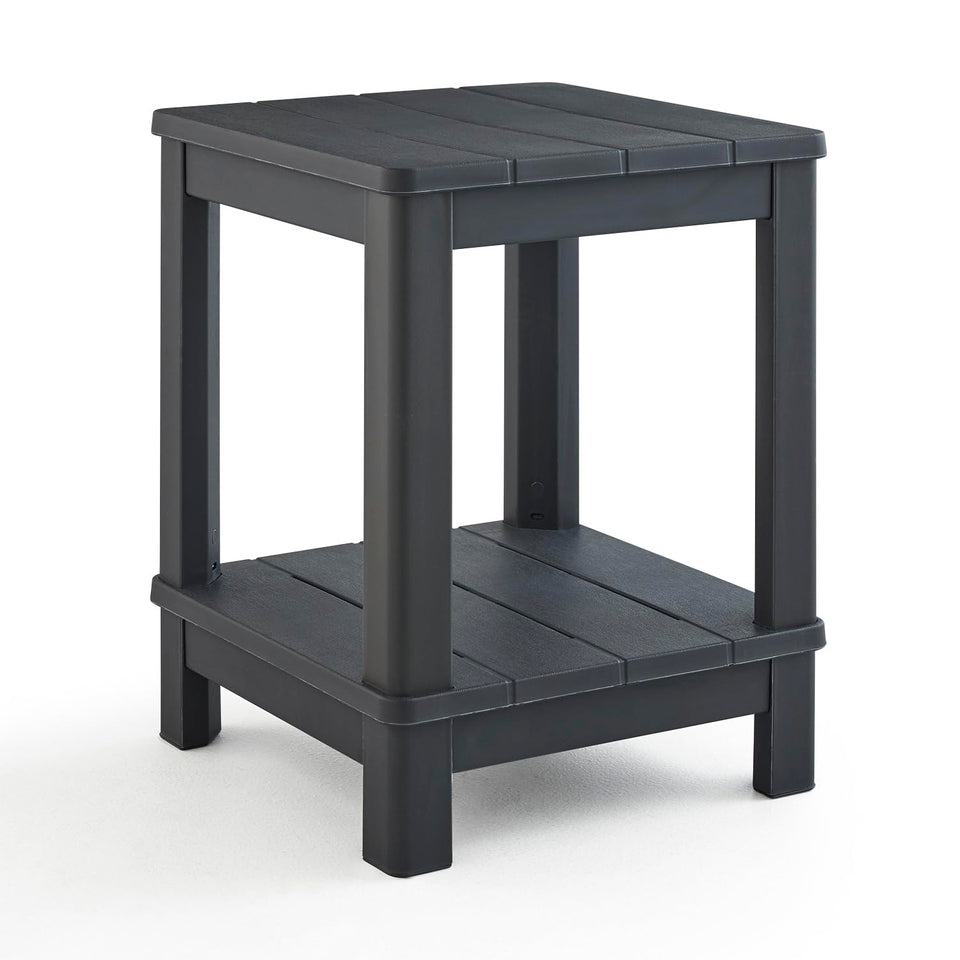 Keter Deluxe Adirondack Side Table graphite outdoor surface for drinks and snacks.