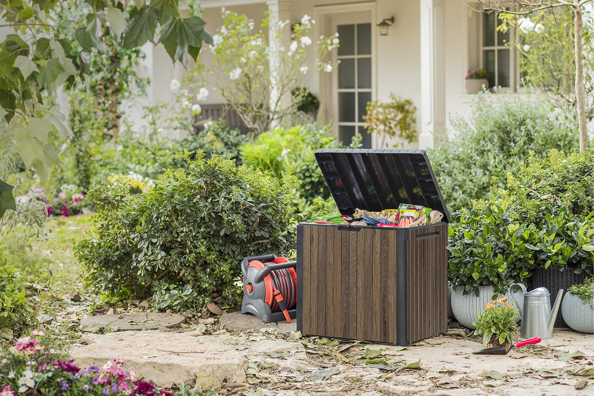 Keter Everwood dual-use seat demonstrates extra outdoor seating
