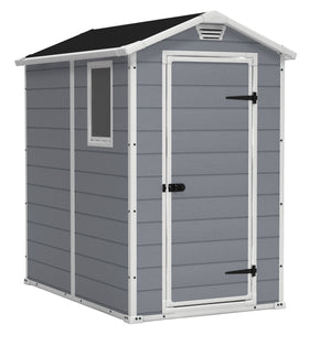Keter Manor 4x6 shed front view with double doors for easy access and storage.