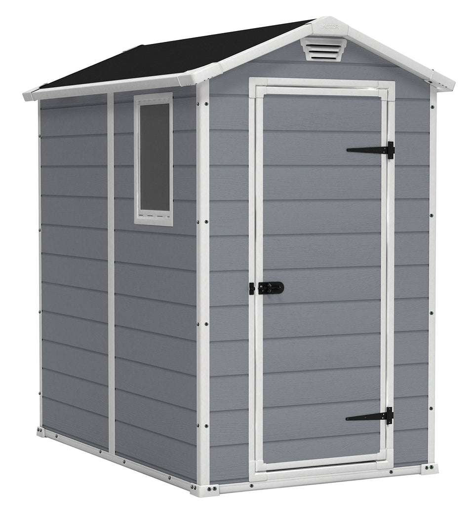 Keter Manor 4x6 shed front view with double doors for easy access and storage.