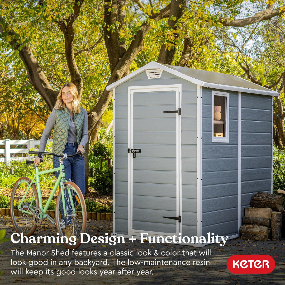 Keter Manor 4x6 shed interior space showing roomy 131.8 cubic feet.