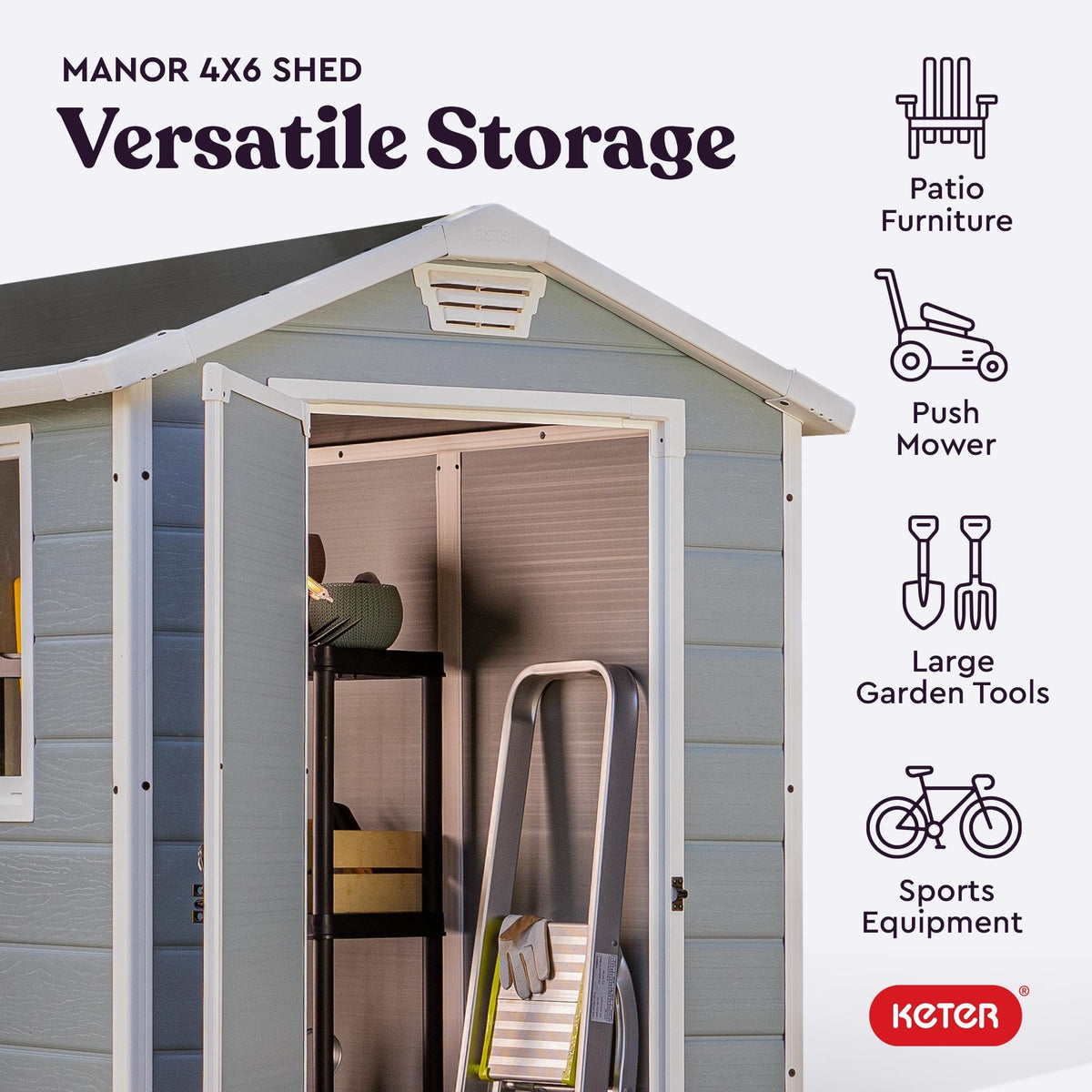 Keter Manor 4x6 shed skylight and vent for natural light and airflow.