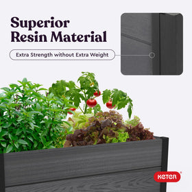 Grey finish of Keter Maple raised garden bed blends with outdoor décor