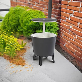 Keter Modern Cool Bar drainage plug simplifies cleanup after outdoor parties.