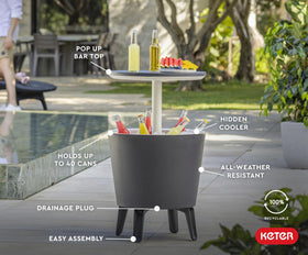 Keter Modern Cool Bar weather-resistant resin endures rain and sun without rust.