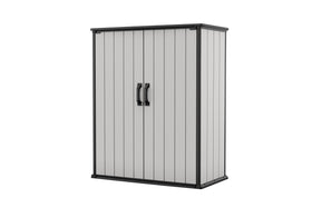 Keter Premier Tall Shed front view showing compact footprint and durable resin construction