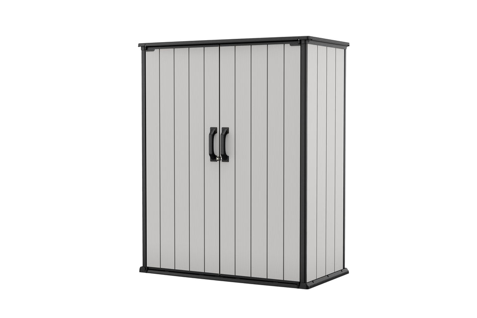 Keter Premier Tall Shed front view showing compact footprint and durable resin construction