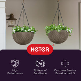 The Keter set of 2 planters elevates patio decor with durable resin.