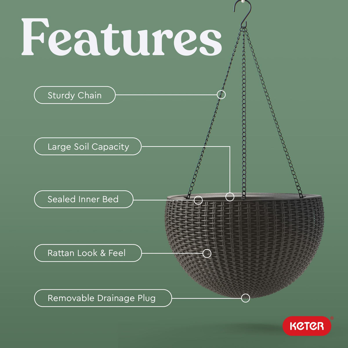 The Keter iron chain hanger provides secure support on balconies.