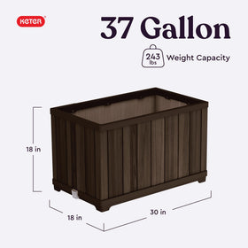 Side view of the planter showing the roomy 37 gallon soil capacity for diverse plantings.