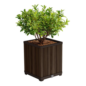 Keter Signature wood-look planter front view, weather-ready design.