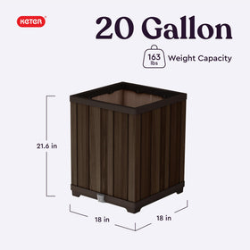 Keter Signature planter top view reveals spacious 20-gallon capacity.