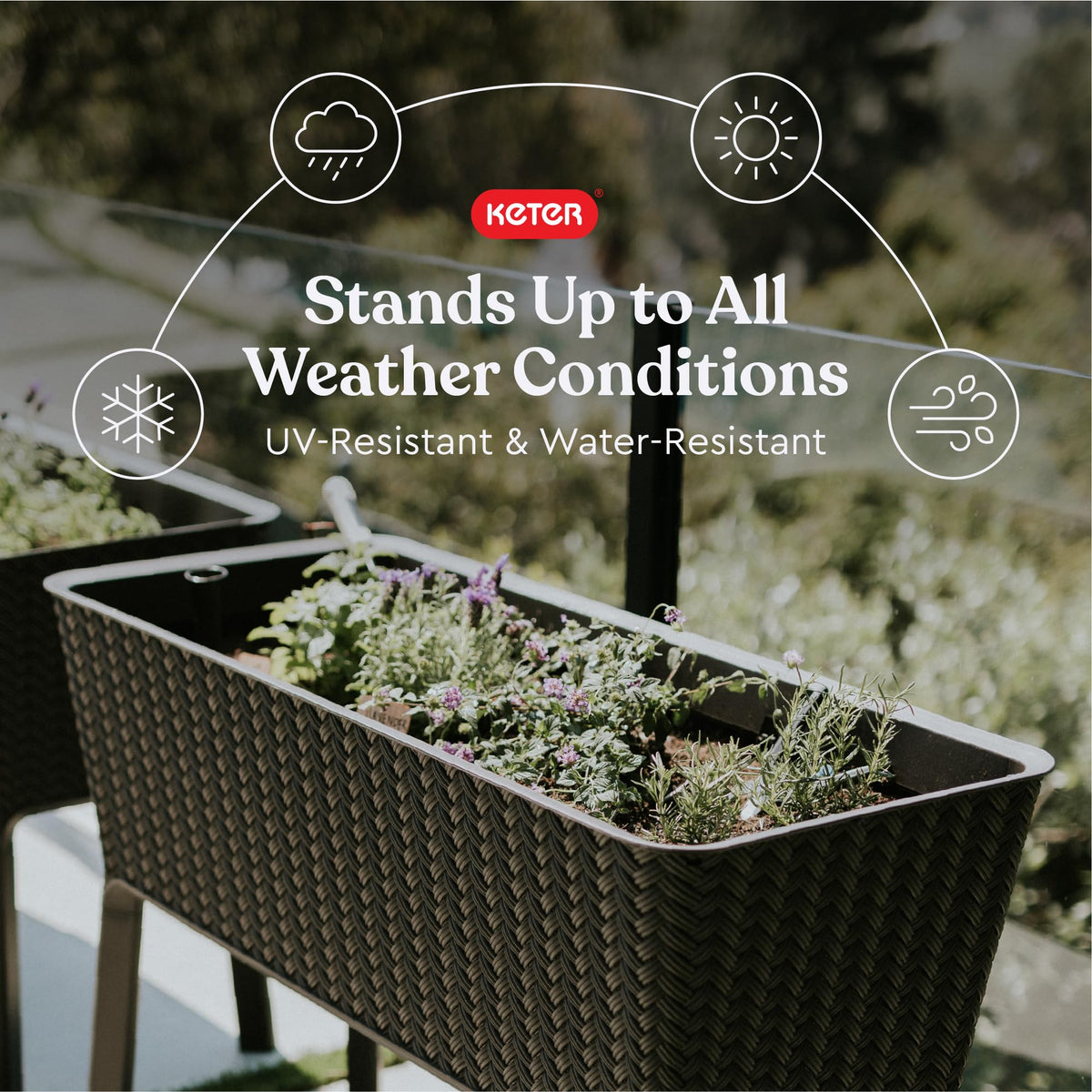 Keter Splendor drainage system close-up for precise watering control