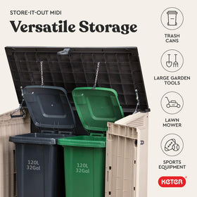 Keter Store-It-Out MIDI beige color blends with outdoor spaces