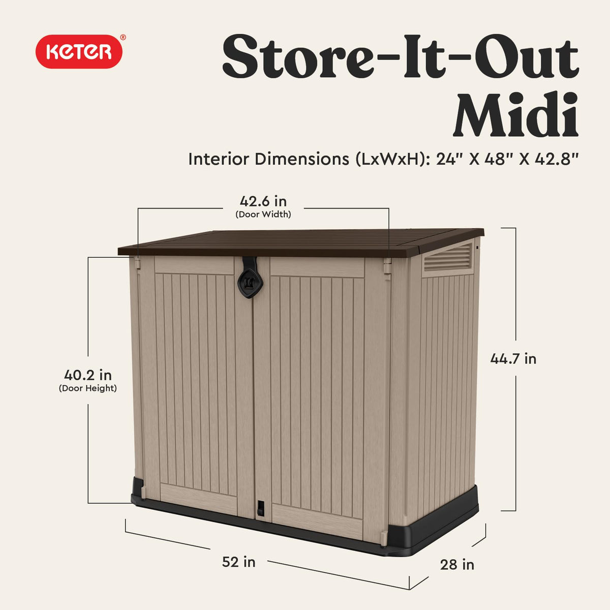 Keter Store-It-Out MIDI front view shows spacious 30 cu ft capacity