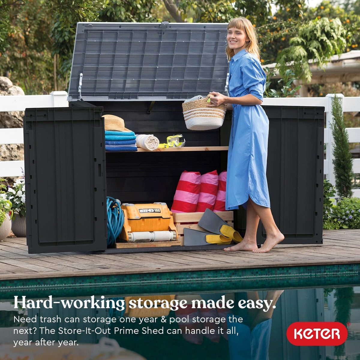 Keter Store-It-Out Prime durable floor panel keeps belongings dry and stable.