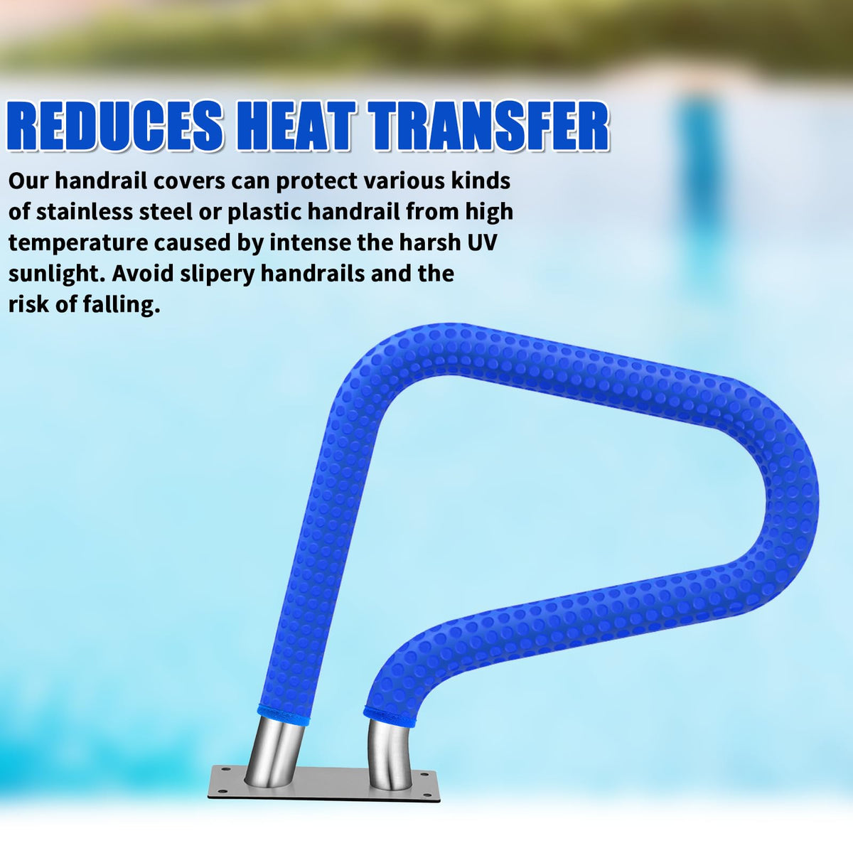 KETNET 10ft pool handrail cover shown on stair rail with easy zipper fit