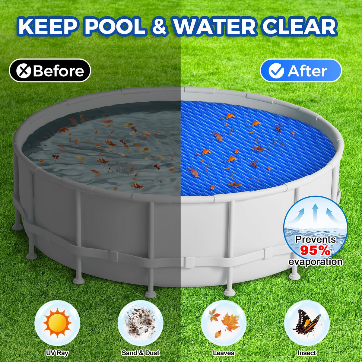 KETNET bubble cover reduces evaporation and keeps water cleaner.