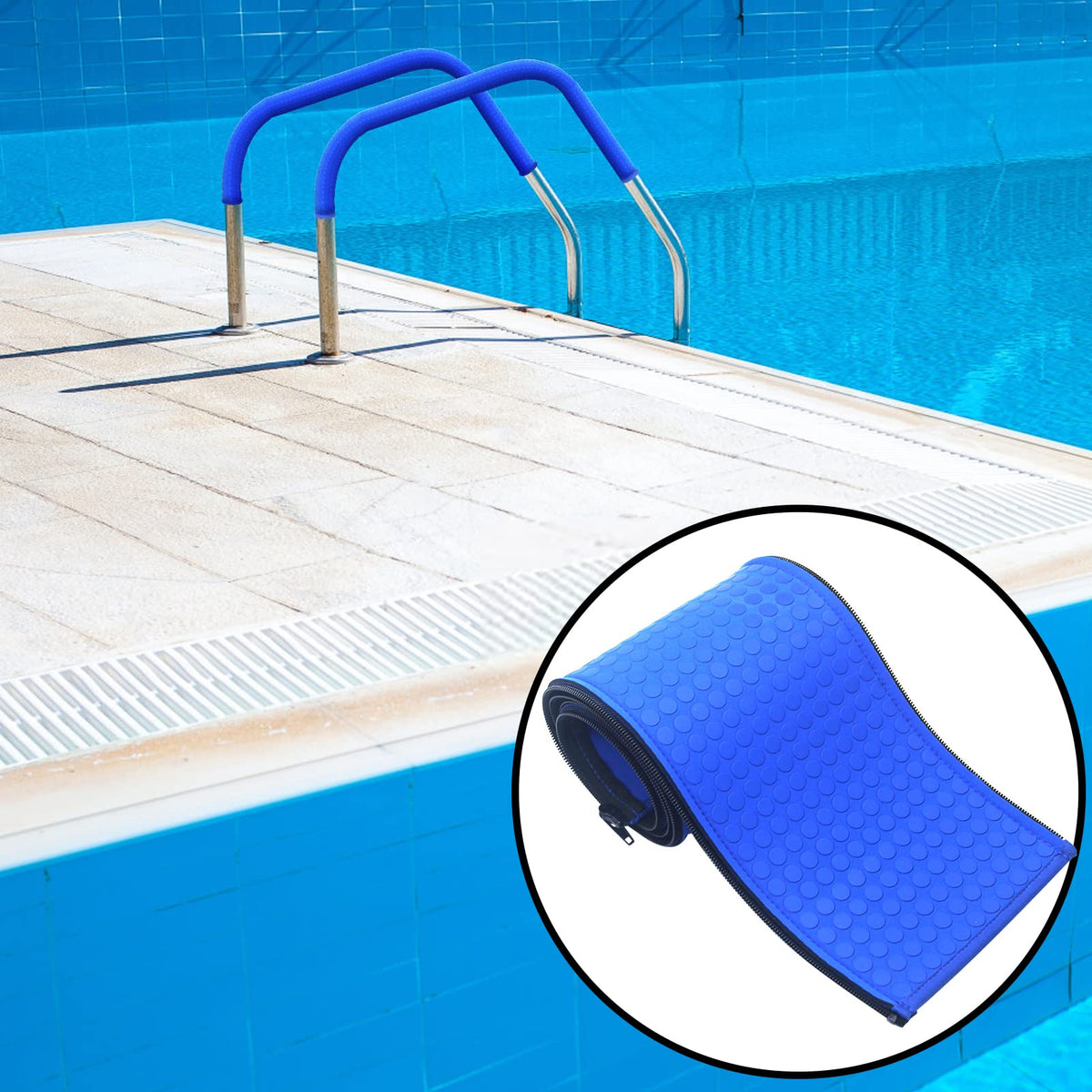 Ketnet universal-adaptability handrail cover fits rails and ladders from multiple pools.