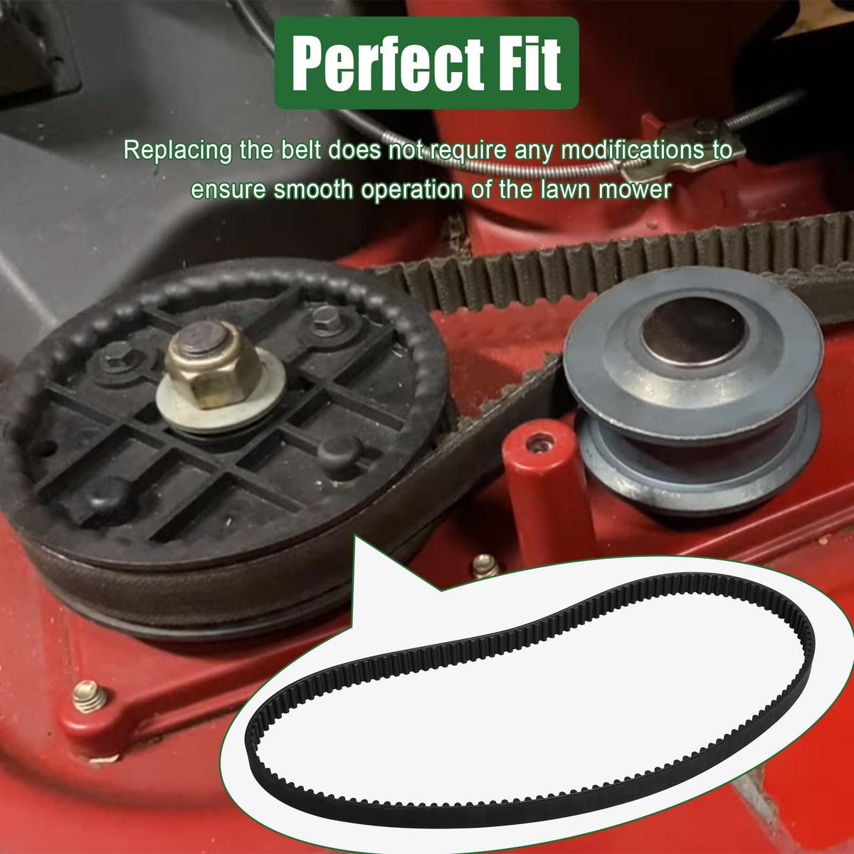Ketofa 30-inch TimeMaster compatible belt on mower deck in-use.