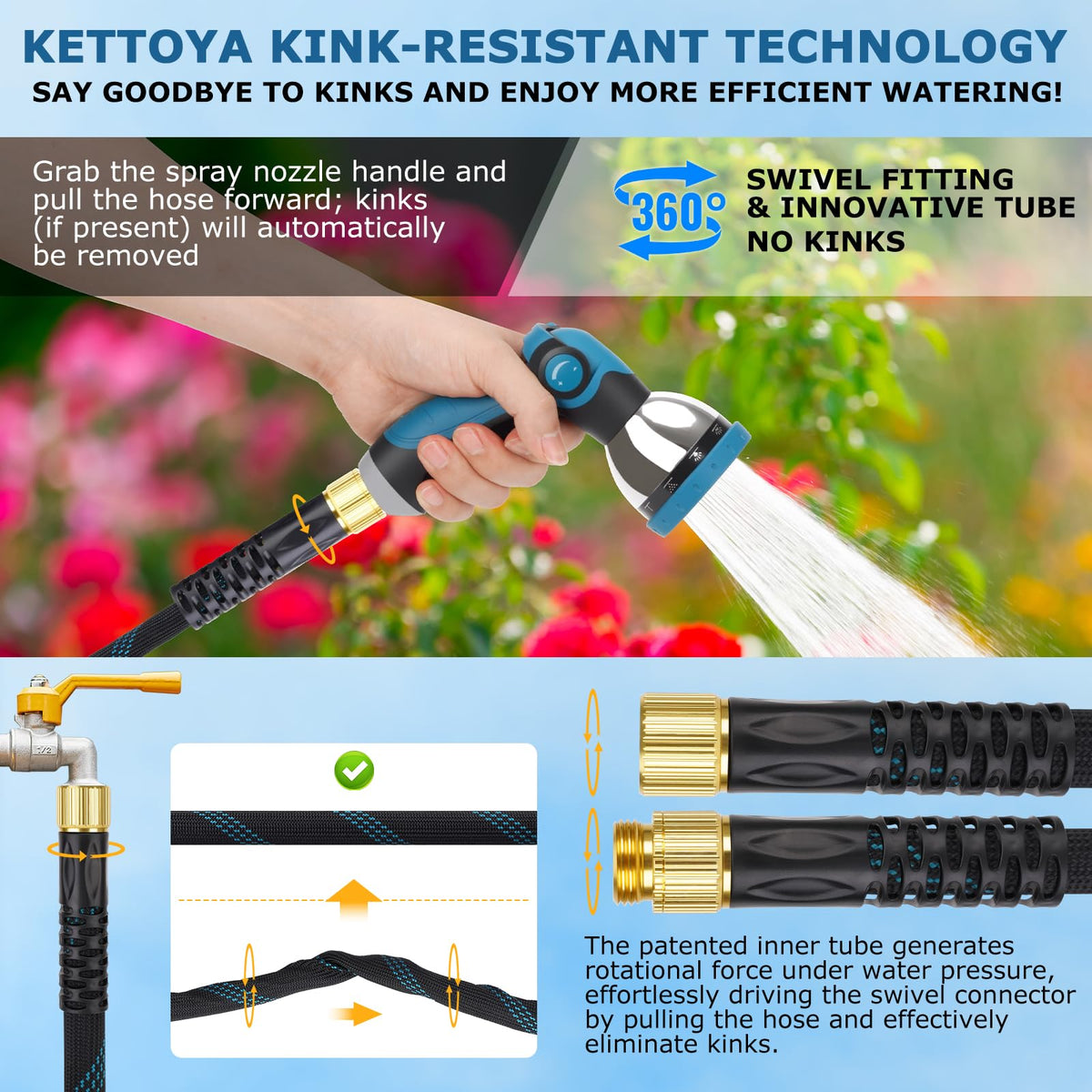 KETTOYA nano PVC inner tube provides flexible, durable watering performance.
