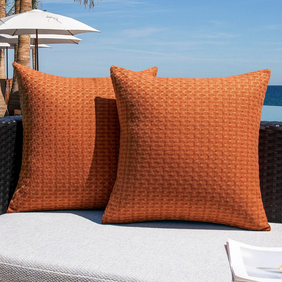 Kevin Textile fall outdoor waterproof pillow cover in burnt orange for patio ambiance
