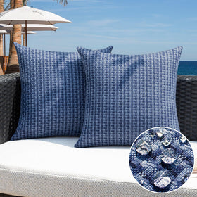 Kevin Textile outdoor pillow cover navy blue 20x20 with water-repellent finish for patio seating.