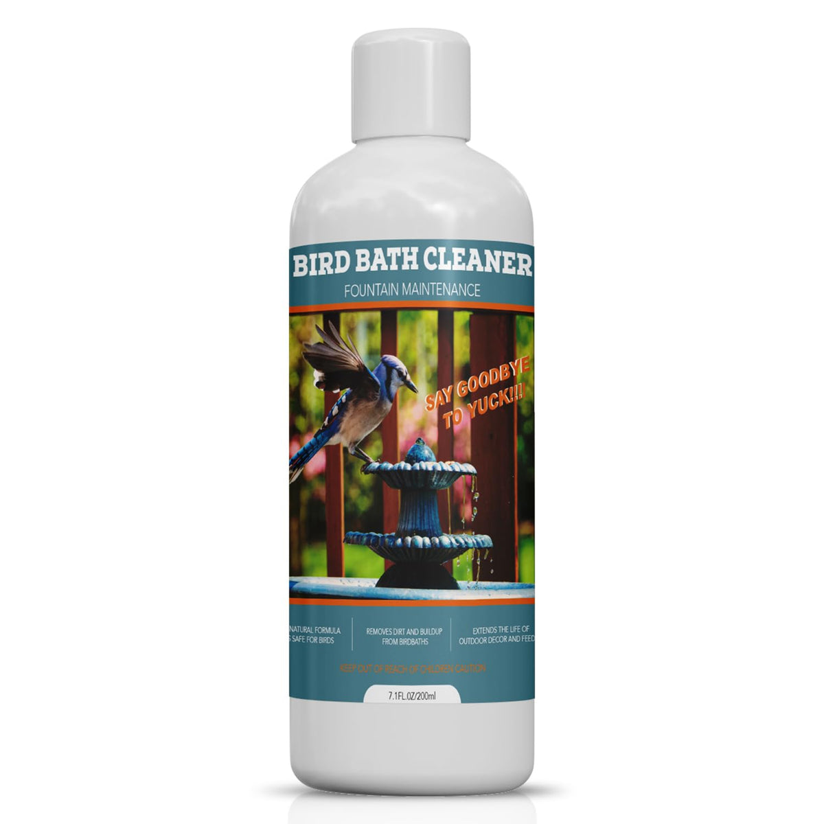 KEXGUSS Bird Bath Cleaner bottle for crystal clear water in outdoor fountains.