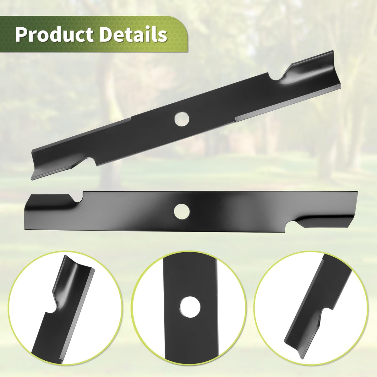 Close-up of cutting edge on Keycci 103-6403 hi-lift blade for Exmark Lazer Z