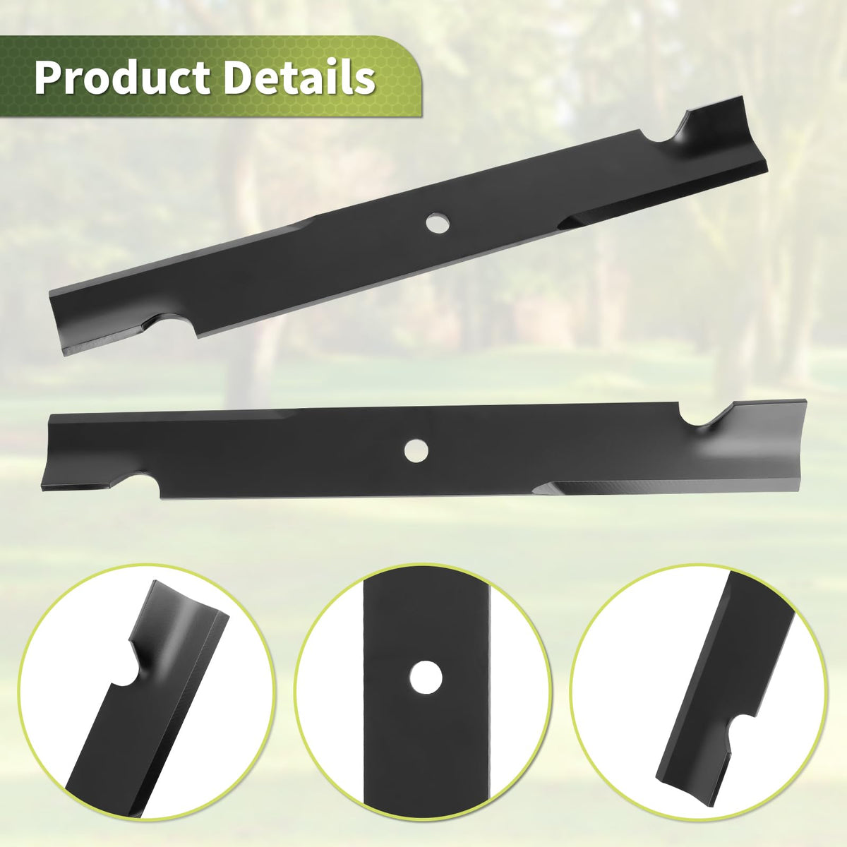 Keycci 3-pack lawn blades ready for quick replacement on Toro Exmark decks.