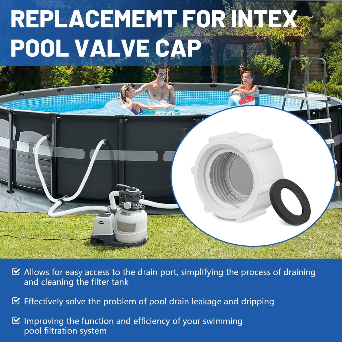 KEYDINHT 2-pack replacement caps for Intex sand filter systems.