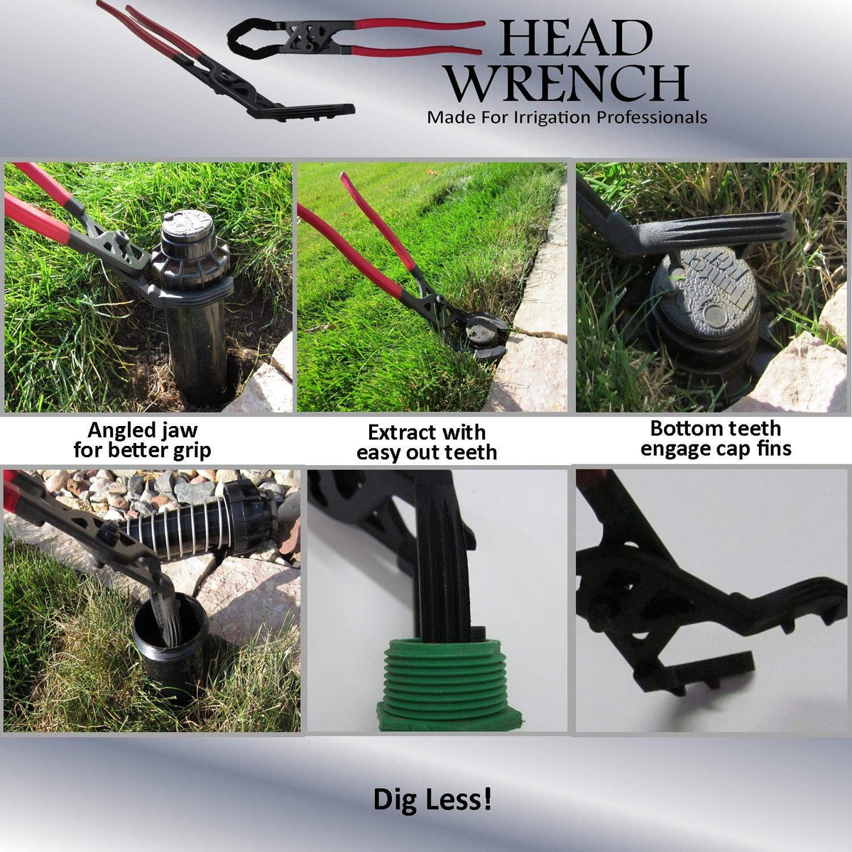 Keyfit Tools head wrench showing bottom teeth engaging cap fins for removal without digging