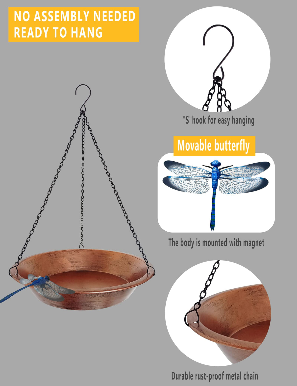Keygift 17-inch rust-proof black chain provides durable support for birds