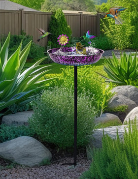 Keygift birdbath multi-use design serves as bath and feeder.