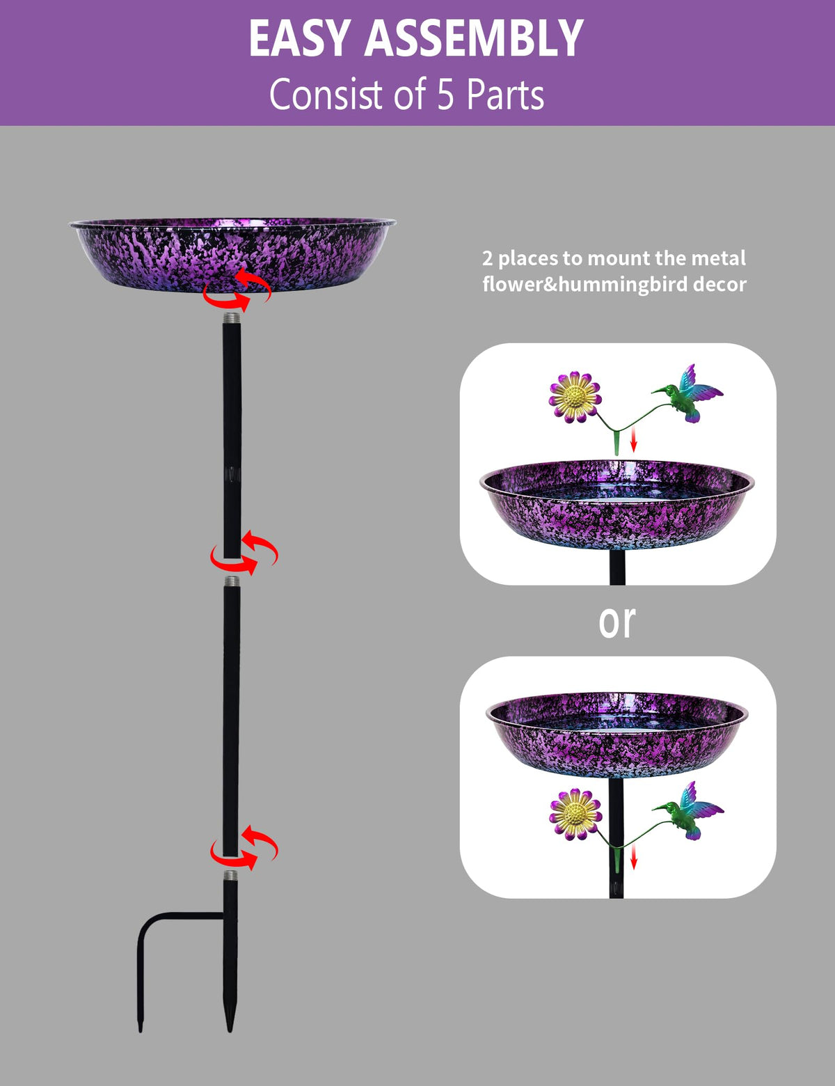 Keygift birdbath decorative hummingbird flower ornament adds visual charm.