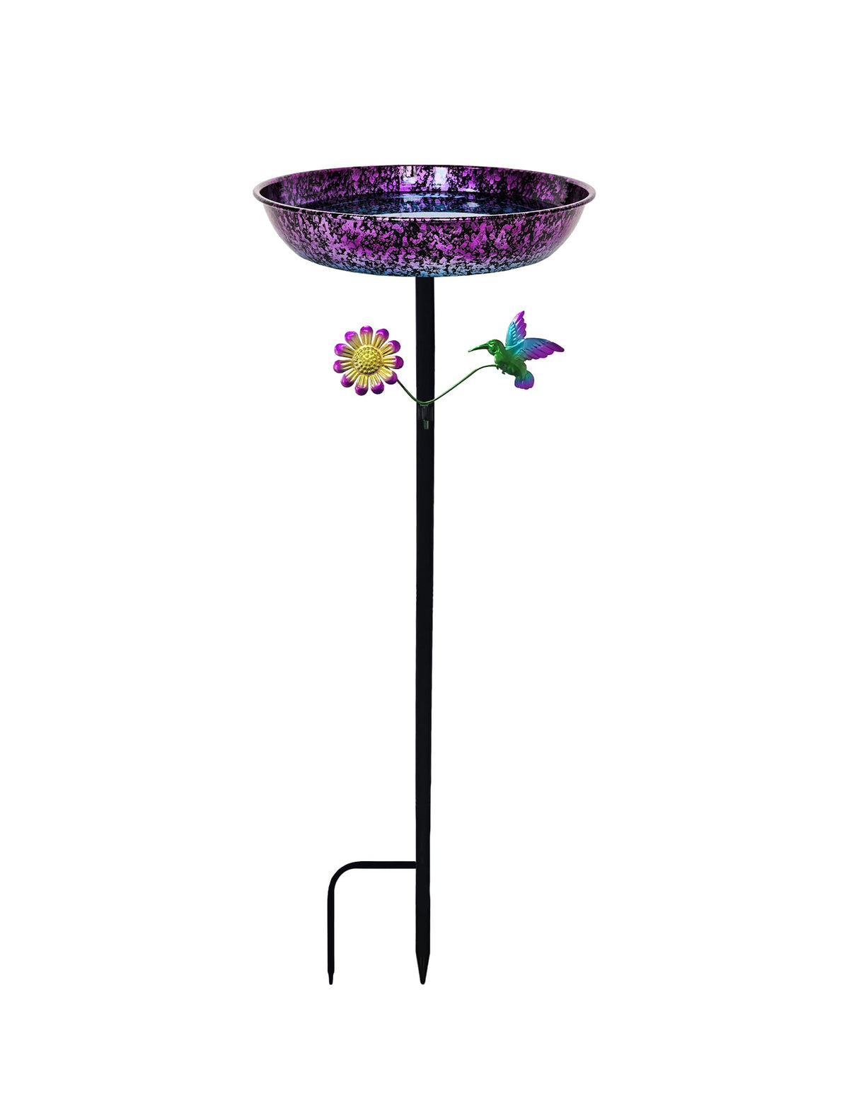 Keygift birdbath sturdy metal bowl with vivid purple-blue finish for outdoor use.