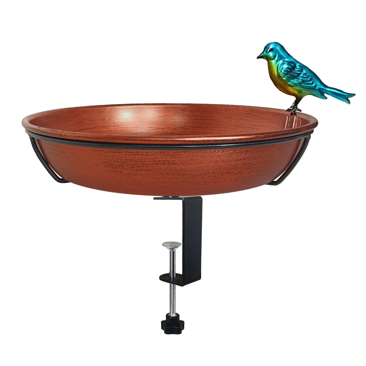 Keygift Deck Bird Bath with 11-inch copper bowl provides a sturdy outdoor water source for visiting birds.