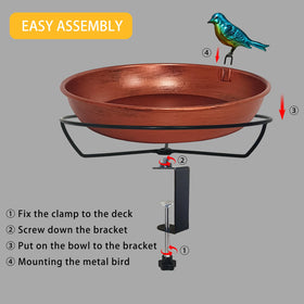 Adjustable clamp on the Keygift bird bath securely fits railings for versatile placement.