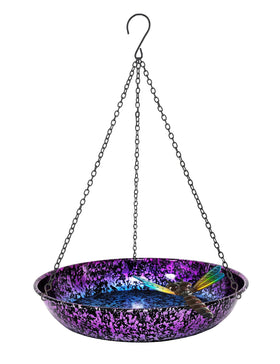 Keygift hanging bird bath 11-inch dragonfly design attracts small garden birds.