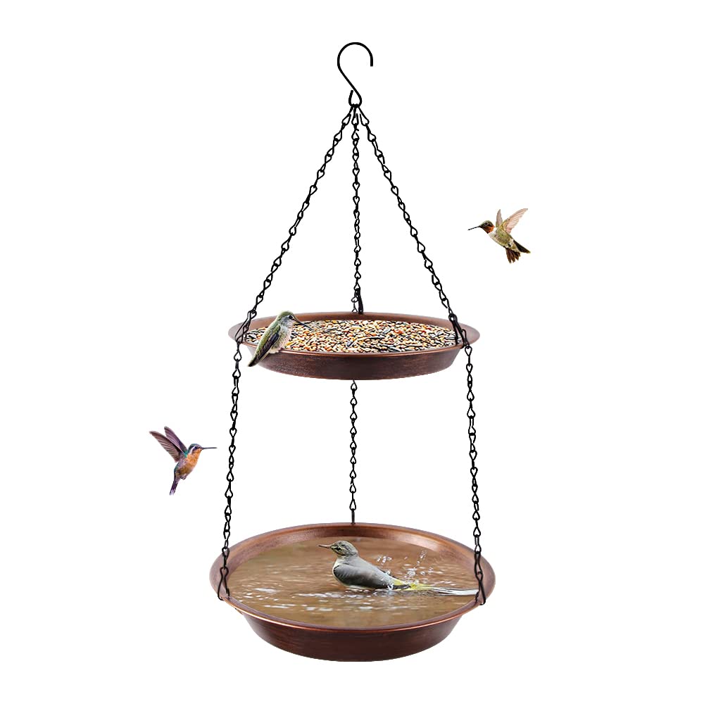 Keygift hanging bird bath with antique copper finish attracts outdoor birds